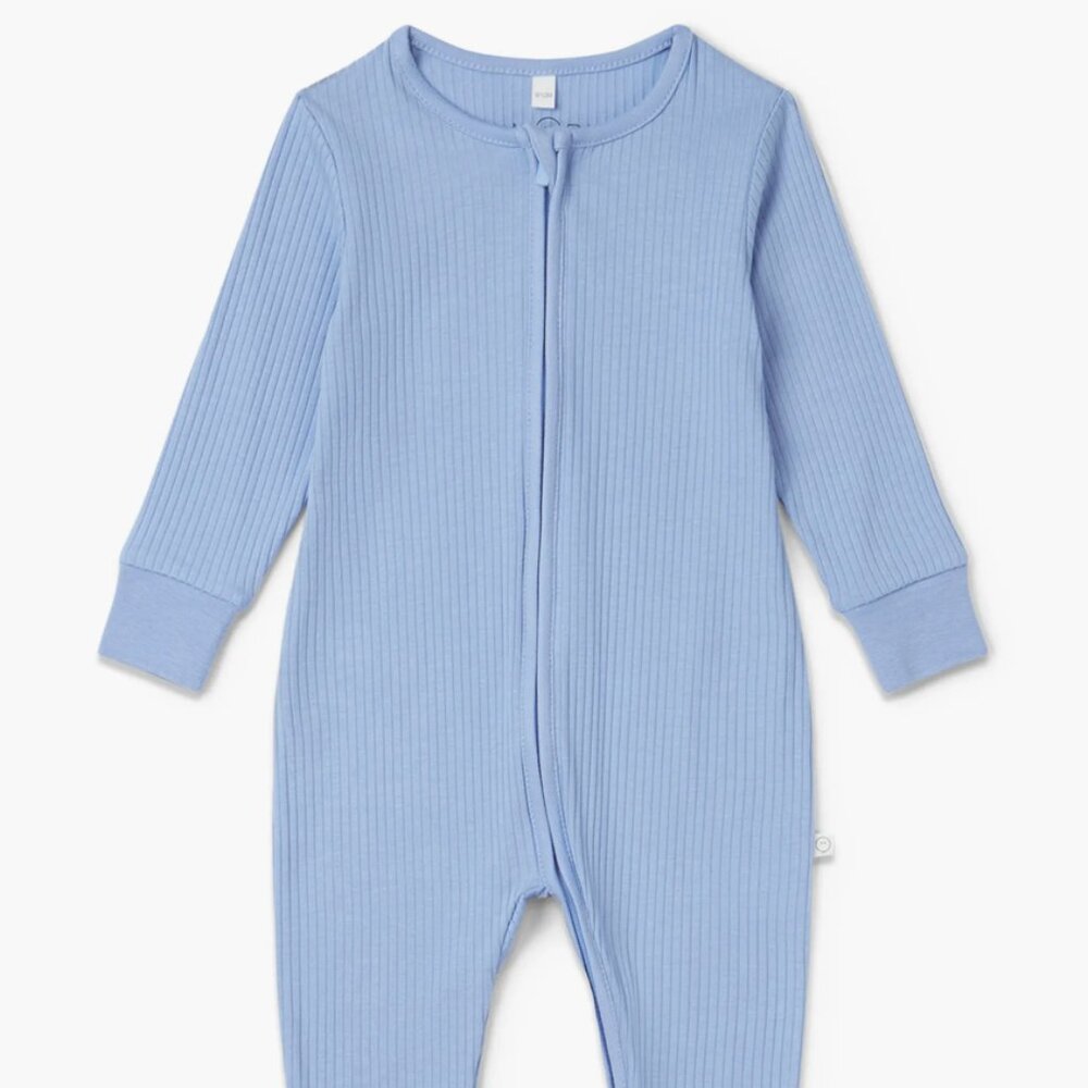 Mori - Rib Fitted One-Piece Romper in Hydrangea - 18-24m
